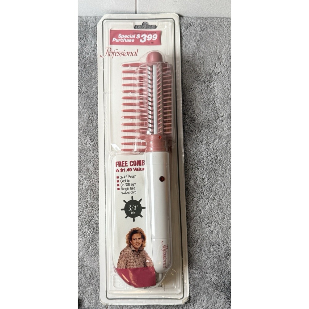 Vintage Professional 3/4" Hot Curling Brush Iron White Pink Combo New Sealed